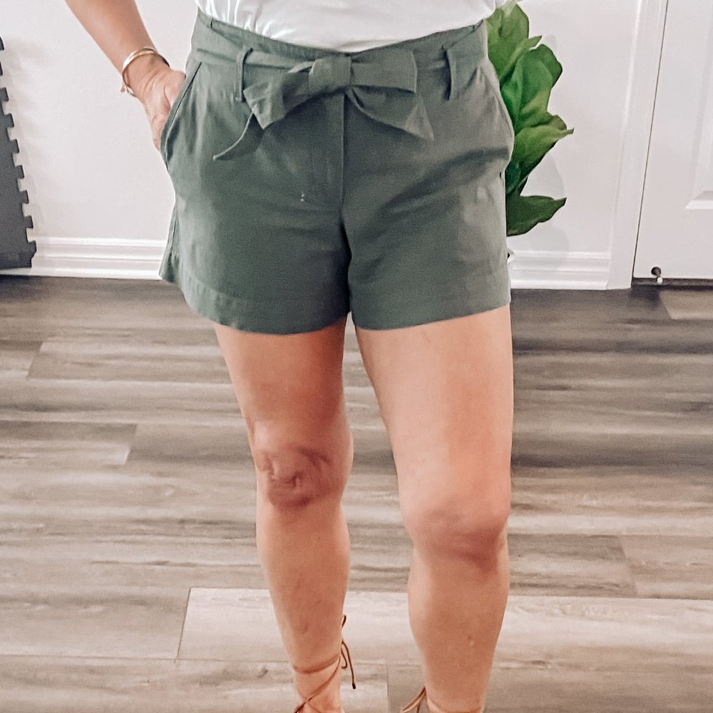 Loft Forest Green Shorts with Detachable Tie Belt